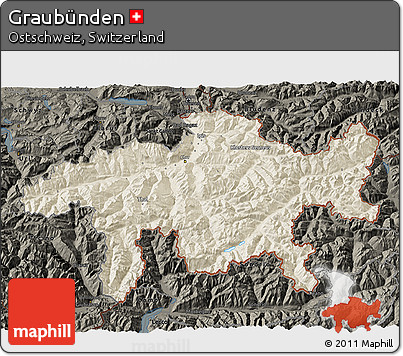 Shaded Relief 3D Map of Graubünden, darken