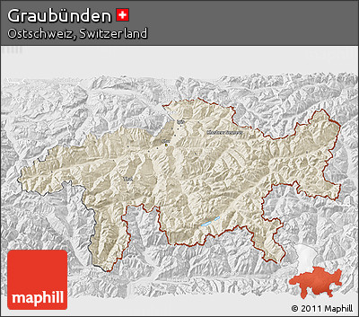 Shaded Relief 3D Map of Graubünden, lighten, desaturated
