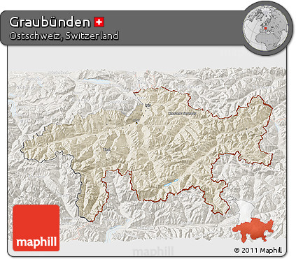 Shaded Relief 3D Map of Graubünden, lighten