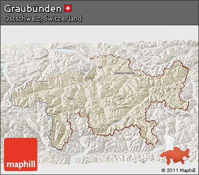 Shaded Relief 3D Map of Graubünden, lighten