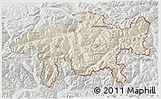Shaded Relief 3D Map of Graubünden, lighten, semi-desaturated