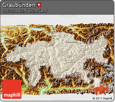 Shaded Relief 3D Map of Graubünden, physical outside