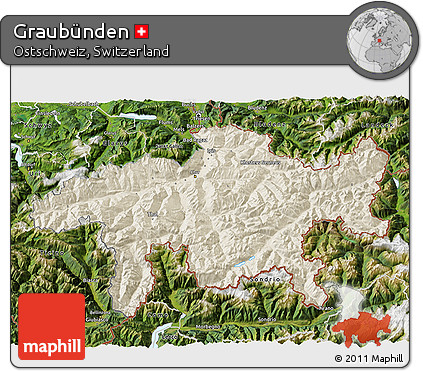 Shaded Relief 3D Map of Graubünden, satellite outside