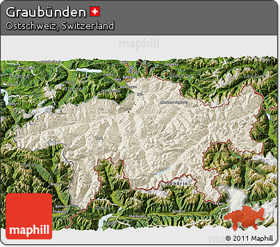 Shaded Relief 3D Map of Graubünden, satellite outside