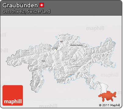 Silver Style 3D Map of Graubünden, single color outside