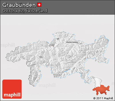 Silver Style 3D Map of Graubünden, single color outside