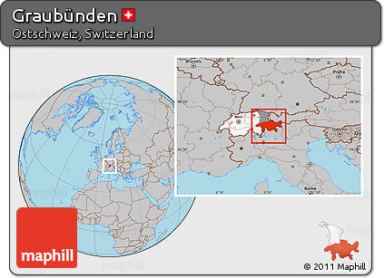 Gray Location Map of Graubünden, highlighted country, highlighted parent region