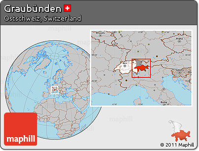 Gray Location Map of Graubünden, highlighted country, highlighted parent region