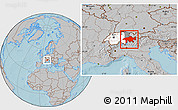Gray Location Map of Graubünden, highlighted country, highlighted parent region, hill shading