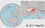 Gray Location Map of Graubünden, highlighted country, hill shading