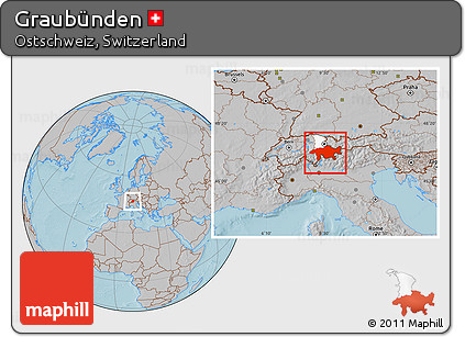Gray Location Map of Graubünden, highlighted parent region, hill shading
