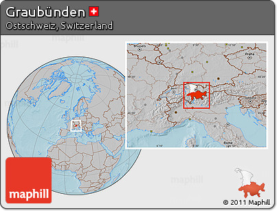 Gray Location Map of Graubünden, highlighted parent region, hill shading