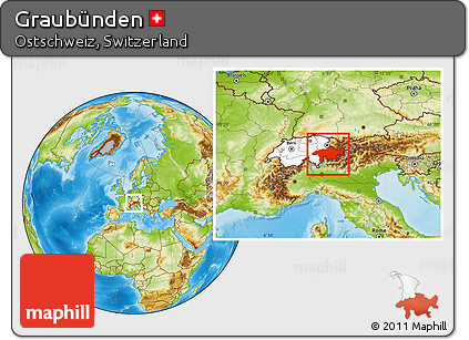 Physical Location Map of Graubünden, highlighted country