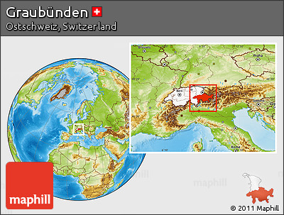 Physical Location Map of Graubünden, highlighted country