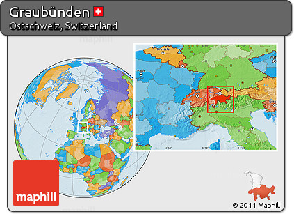 Political Location Map of Graubünden, within the entire country