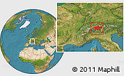 Satellite Location Map of Graubünden, within the entire country