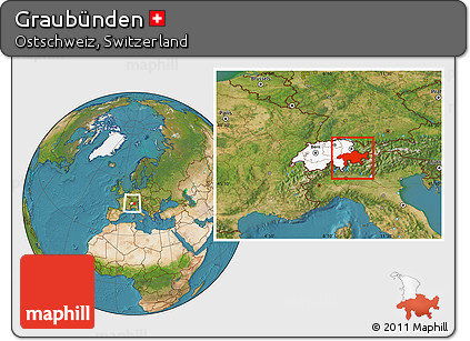 Satellite Location Map of Graubünden, highlighted country, within the entire country