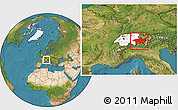 Satellite Location Map of Graubünden, highlighted country, within the entire country