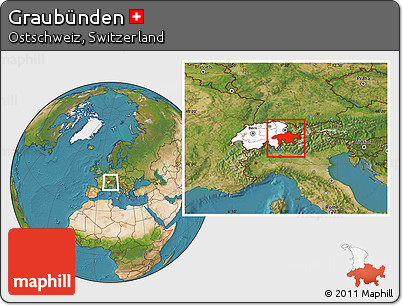 Satellite Location Map of Graubünden, highlighted country