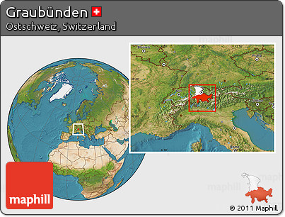 Satellite Location Map of Graubünden, highlighted parent region