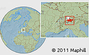 Savanna Style Location Map of Graubünden, highlighted parent region, within the entire country, hill shading