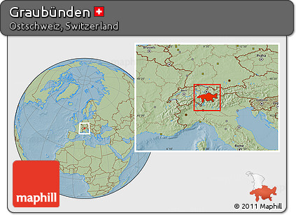 Savanna Style Location Map of Graubünden, hill shading