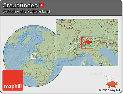 Savanna Style Location Map of Graubünden, hill shading