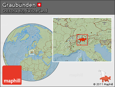 Savanna Style Location Map of Graubünden, hill shading