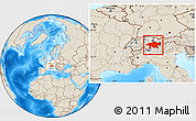 Shaded Relief Location Map of Graubünden, within the entire country