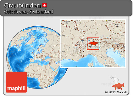 Shaded Relief Location Map of Graubünden