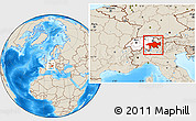 Shaded Relief Location Map of Graubünden, highlighted country, within the entire country