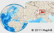 Shaded Relief Location Map of Graubünden, highlighted country, highlighted parent region, within the entire country