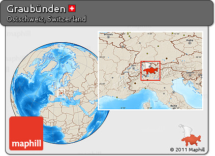 Shaded Relief Location Map of Graubünden, highlighted parent region