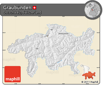 Classic Style Map of Graubünden, single color outside