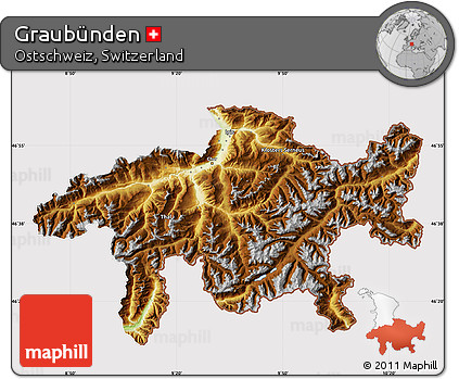 Physical Map of Graubünden, cropped outside