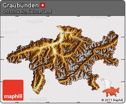 Physical Map of Graubünden, cropped outside