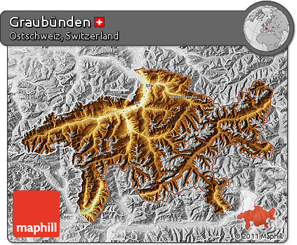Physical Map of Graubünden, lighten, desaturated