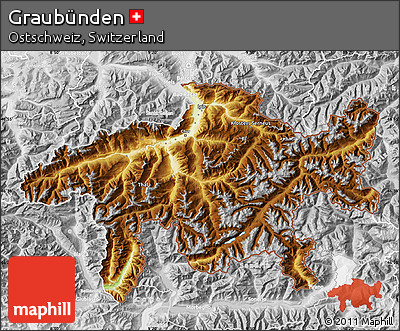 Physical Map of Graubünden, lighten, desaturated
