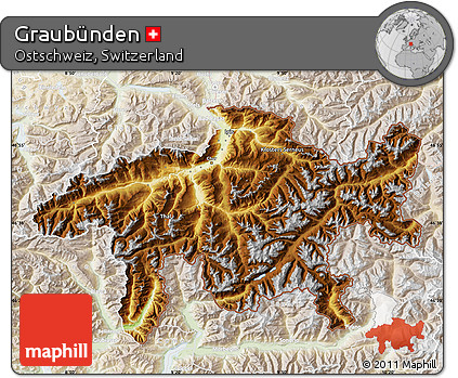 Physical Map of Graubünden, lighten