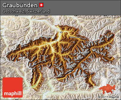 Physical Map of Graubünden, lighten