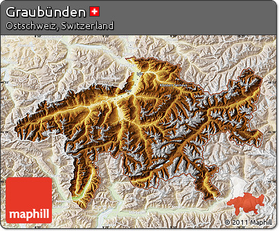 Physical Map of Graubünden, lighten