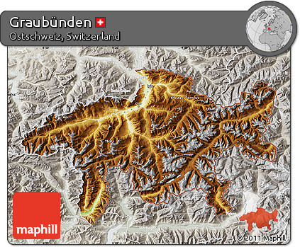 Physical Map of Graubünden, lighten, semi-desaturated