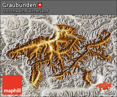 Physical Map of Graubünden, lighten, semi-desaturated