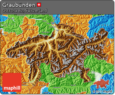 Physical Map of Graubünden, political outside