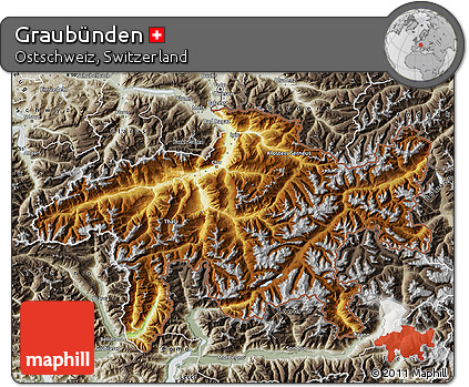 Physical Map of Graubünden, semi-desaturated