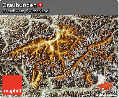 Physical Map of Graubünden, semi-desaturated