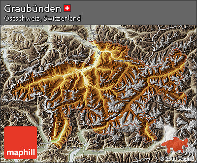 Physical Map of Graubünden, semi-desaturated