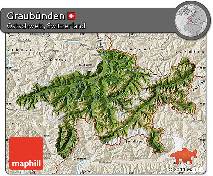 Satellite Map of Graubünden, shaded relief outside