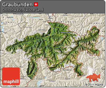 Satellite Map of Graubünden, shaded relief outside