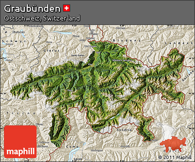 Satellite Map of Graubünden, shaded relief outside